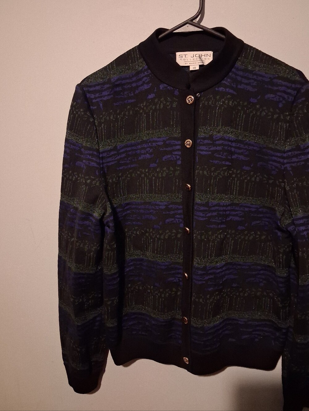 Vintage ST. JOHN By Marie Gray Collection Jacket Knit Suit Blazer Sz 10 Abstract